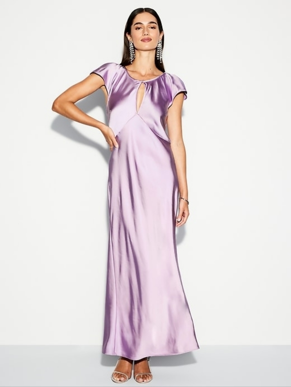 NWT-The Occasion by Old Navy - Flutter Sleeve Keyhole Satin Maxi Dress-Sz L Tall